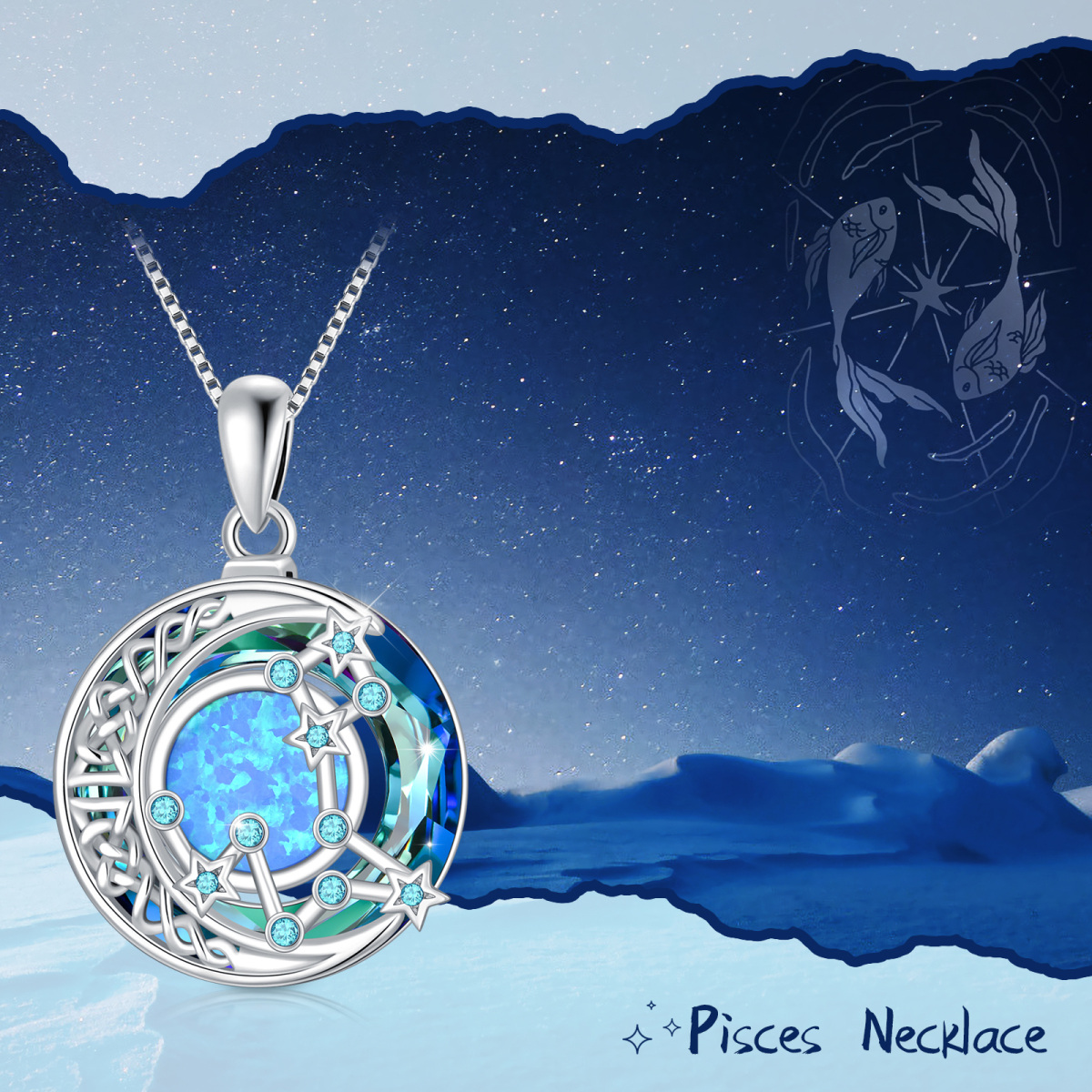 Sterling Silver Pisces Circular Opal With Crystal Pendant Necklace-6