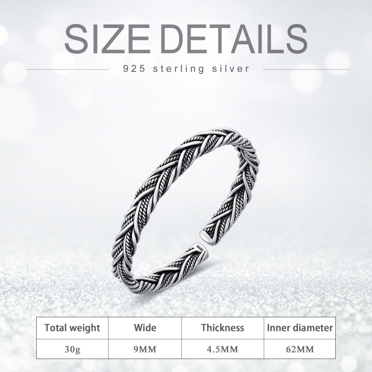 Sterling Silver Plain Bangle for Men-5