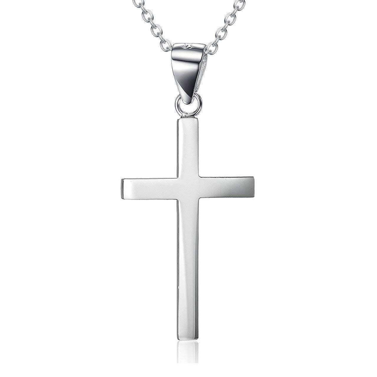 Collier avec pendentif en forme de croix unie en argent sterling pour homme et femme