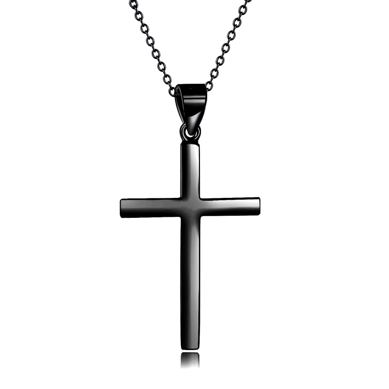 Collar con colgante de cruz lisa de plata de ley para hombres y mujeres-17