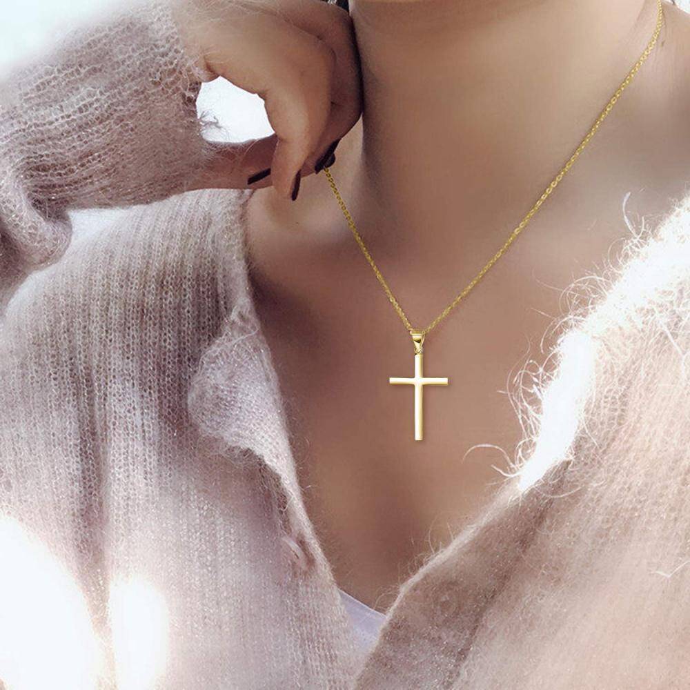Sterling Silver Plain Cross Charm Pendant Necklace for Men Women-2