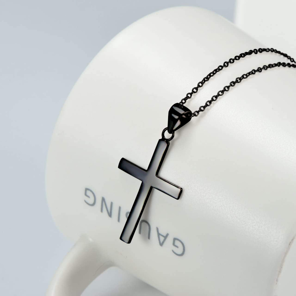 Sterling Silver Plain Cross Charm Pendant Necklace for Men Women-3