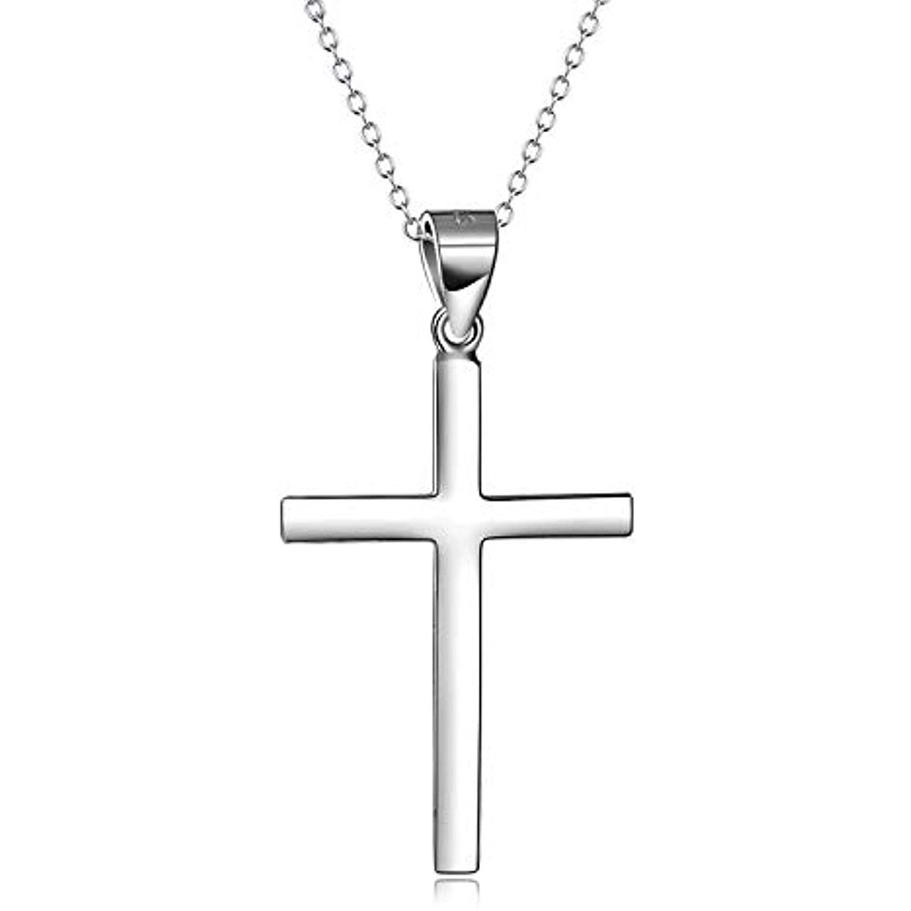 Sterling Silver Plain Cross Pendant Necklace-1