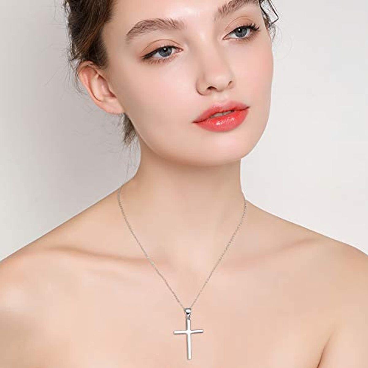 Sterling Silver Plain Cross Pendant Necklace-2