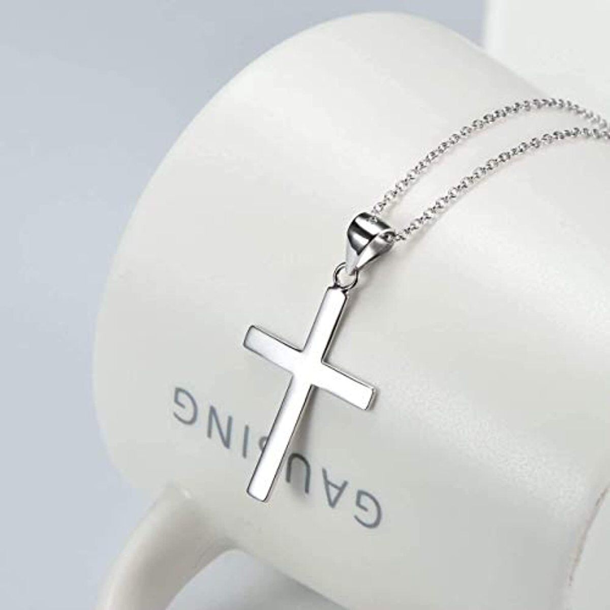 Sterling Silver Plain Cross Pendant Necklace-3