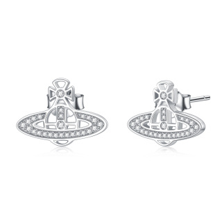 Sterling Silver Cubic Zirconia Planet Stud Earrings-2