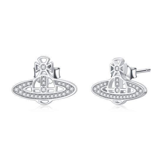 Sterling Silver Cubic Zirconia Planet Stud Earrings