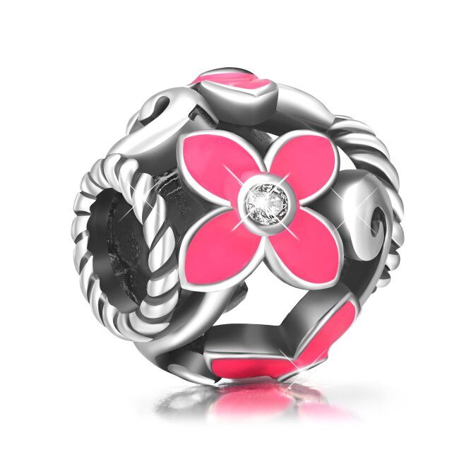 Sterling Silver Cubic Zirconia Plumeria & Round Bead Charm-3