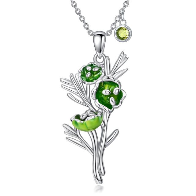 Collana con ciondolo a forma di papavero in argento sterling con zirconia cubica-1