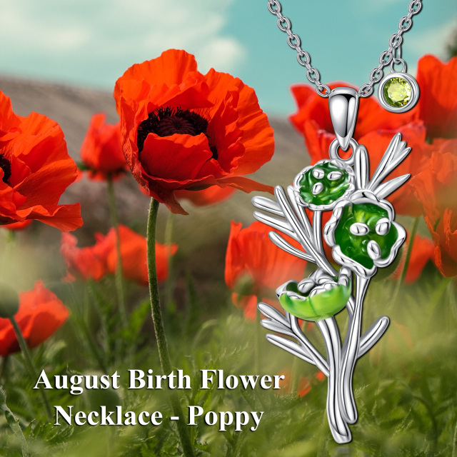 Sterling Silver Cubic Zirconia Poppy Pendant Necklace-4