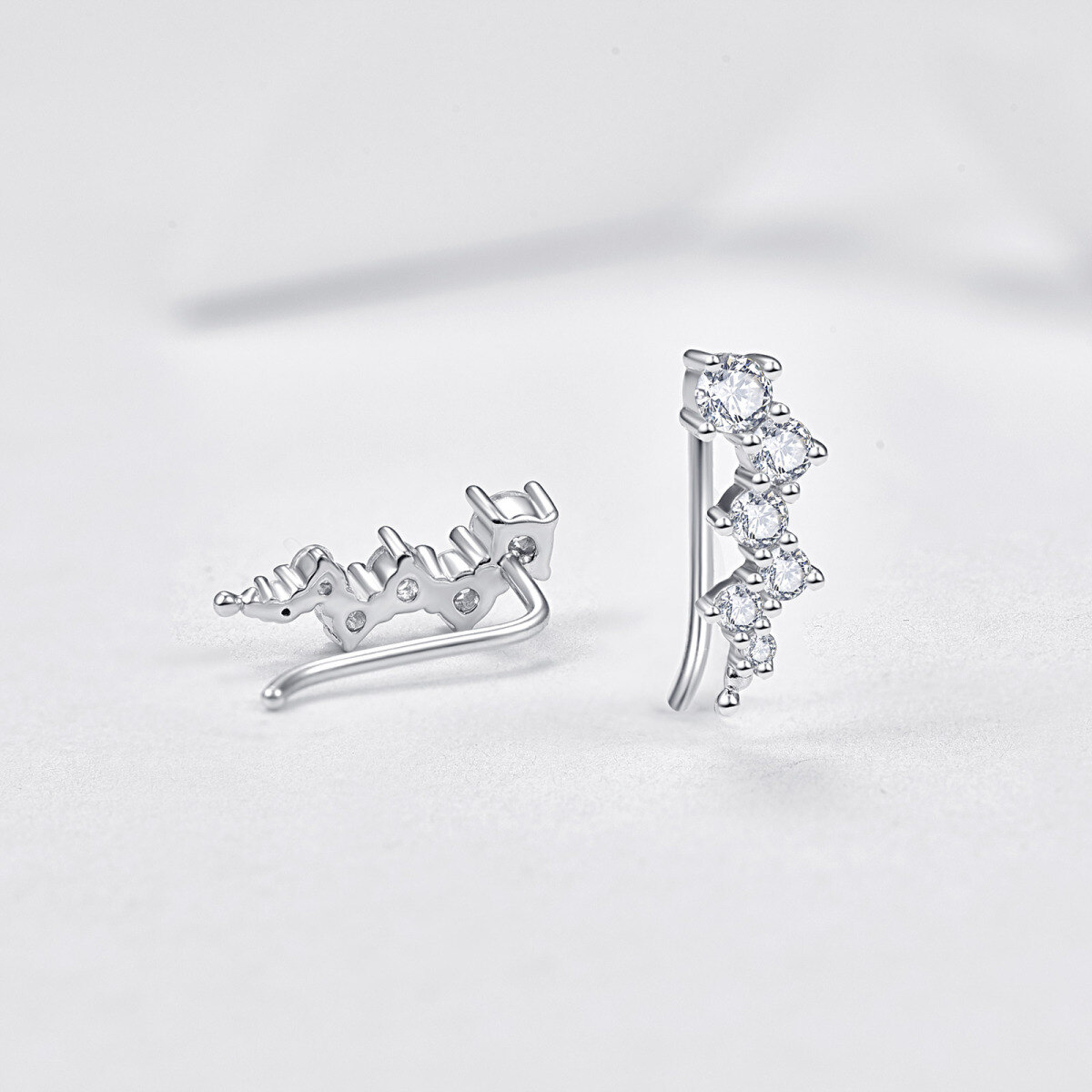 Sterling Silver Cubic Zirconia Climber Earrings-4