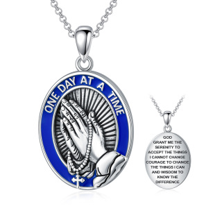 Sterling Silver Prayer Hands Pendant Necklace with Engraved Word-43