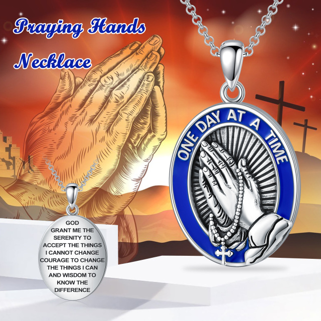 Sterling Silver Prayer Hands Pendant Necklace with Engraved Word-5