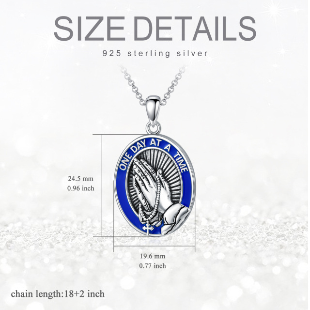 Sterling Silver Prayer Hands Pendant Necklace with Engraved Word-6