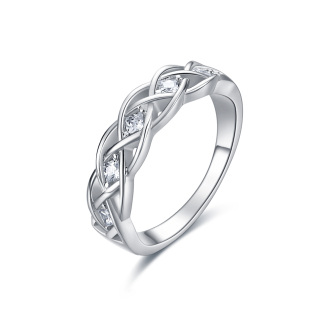 Sterling Silver Princess Cubic Zirconia Celtic Knot Ring for Women-5