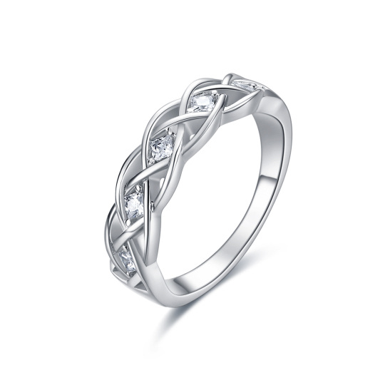 Sterling Silver Princess Cubic Zirconia Celtic Knot Ring for Women