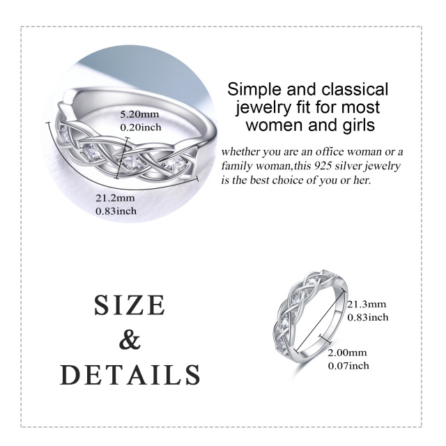 Sterling Silver Princess Cubic Zirconia Celtic Knot Ring for Women-5