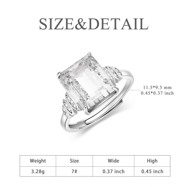 Sterling Zilveren Prinses-vierkant Kristal Met Kubieke Zirkonia Open Ring-3