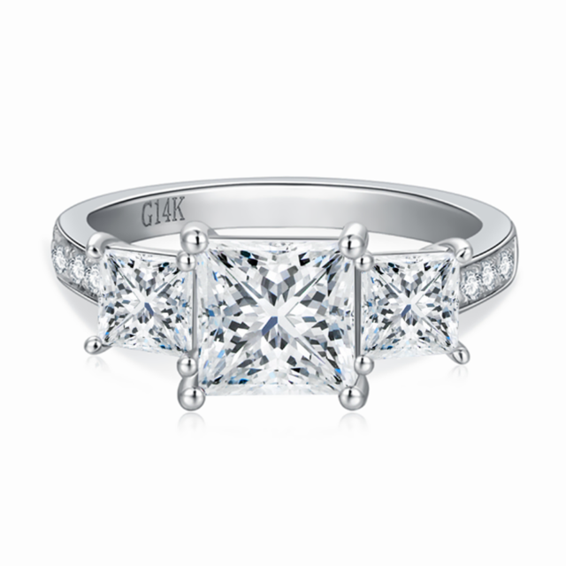 Sterling Silver Princess-square Moissanite Engagement Ring