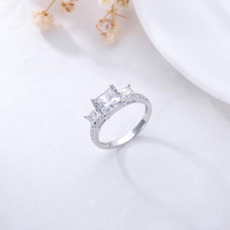 Sterling Silver Princess-square Moissanite Engagement Ring-5