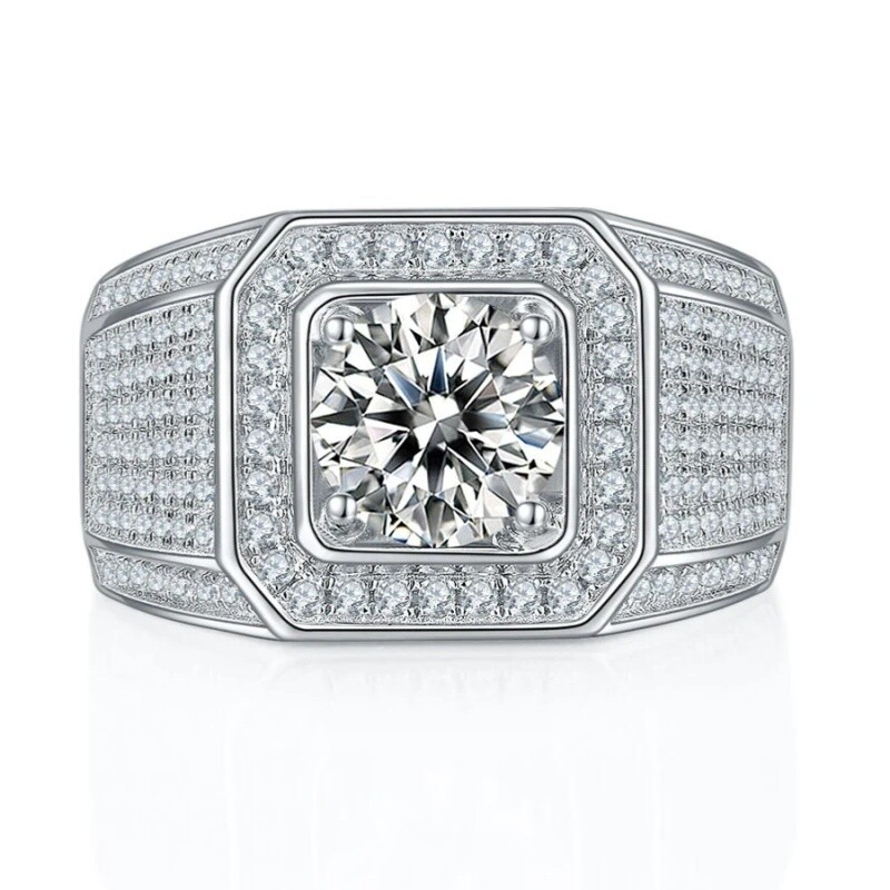 Sterling Silver Princess-square Moissanite Square Ring for Men-1