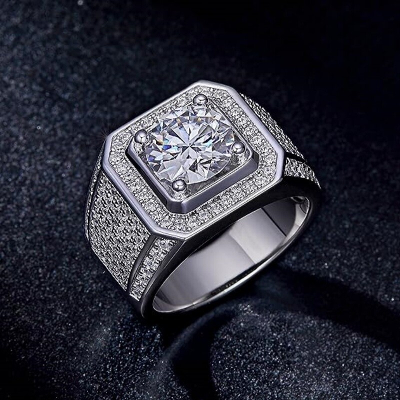 Sterling Silver Princess-square Moissanite Square Ring for Men-3