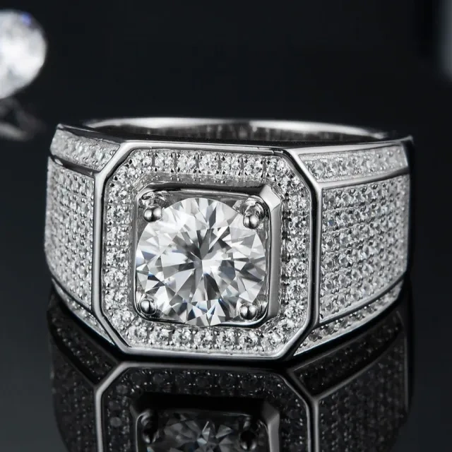 Bague carrée en argent sterling avec moissanite princesse-carrée pour homme-4