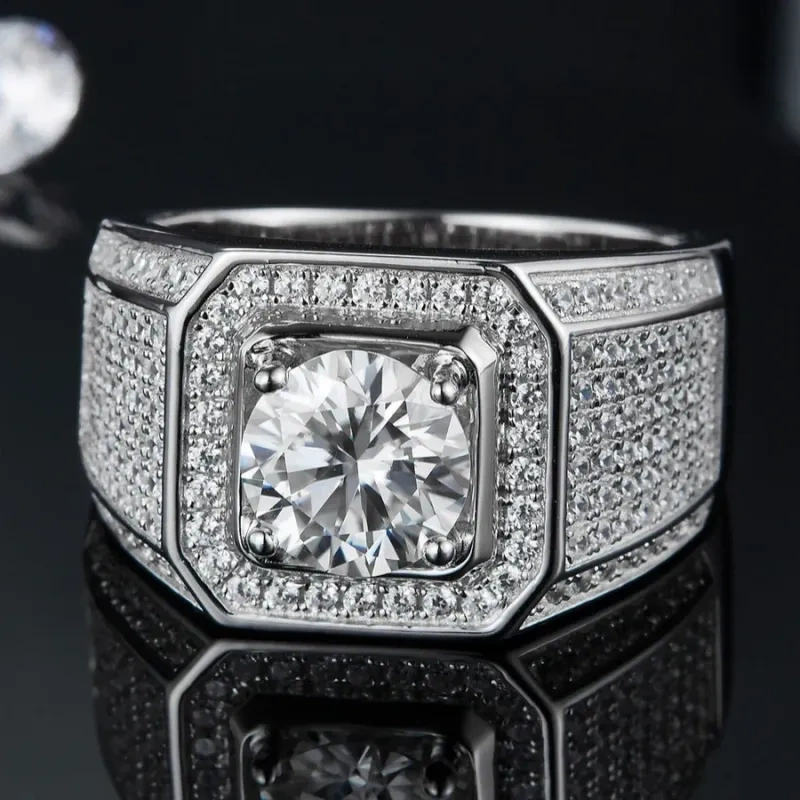 Sterling Silver Princess-square Moissanite Square Ring for Men-4