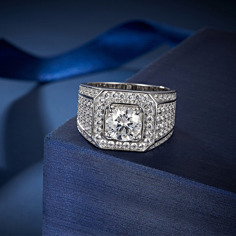 Sterling Silver Princess-square Moissanite Square Ring for Men-5