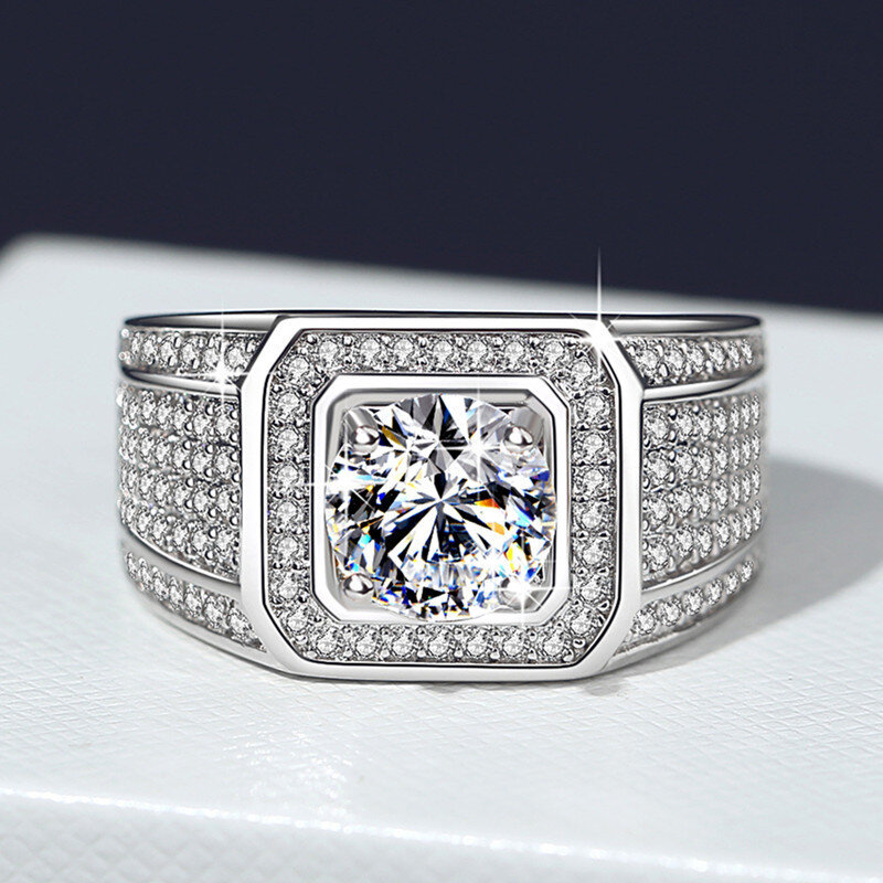 Sterling Silver Princess-square Moissanite Square Ring for Men-6
