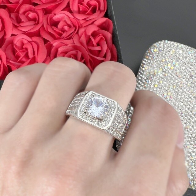 Sterling Zilveren Prinses-vierkante Moissanite Vierkante Ring voor Heren-8