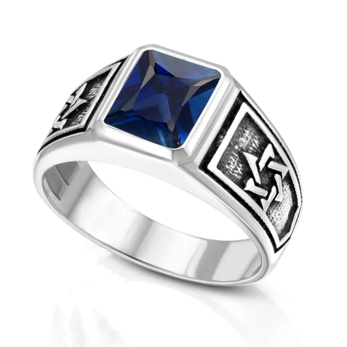 Sterling Silver Princess-square Sapphire Crystal Ring for Men-1