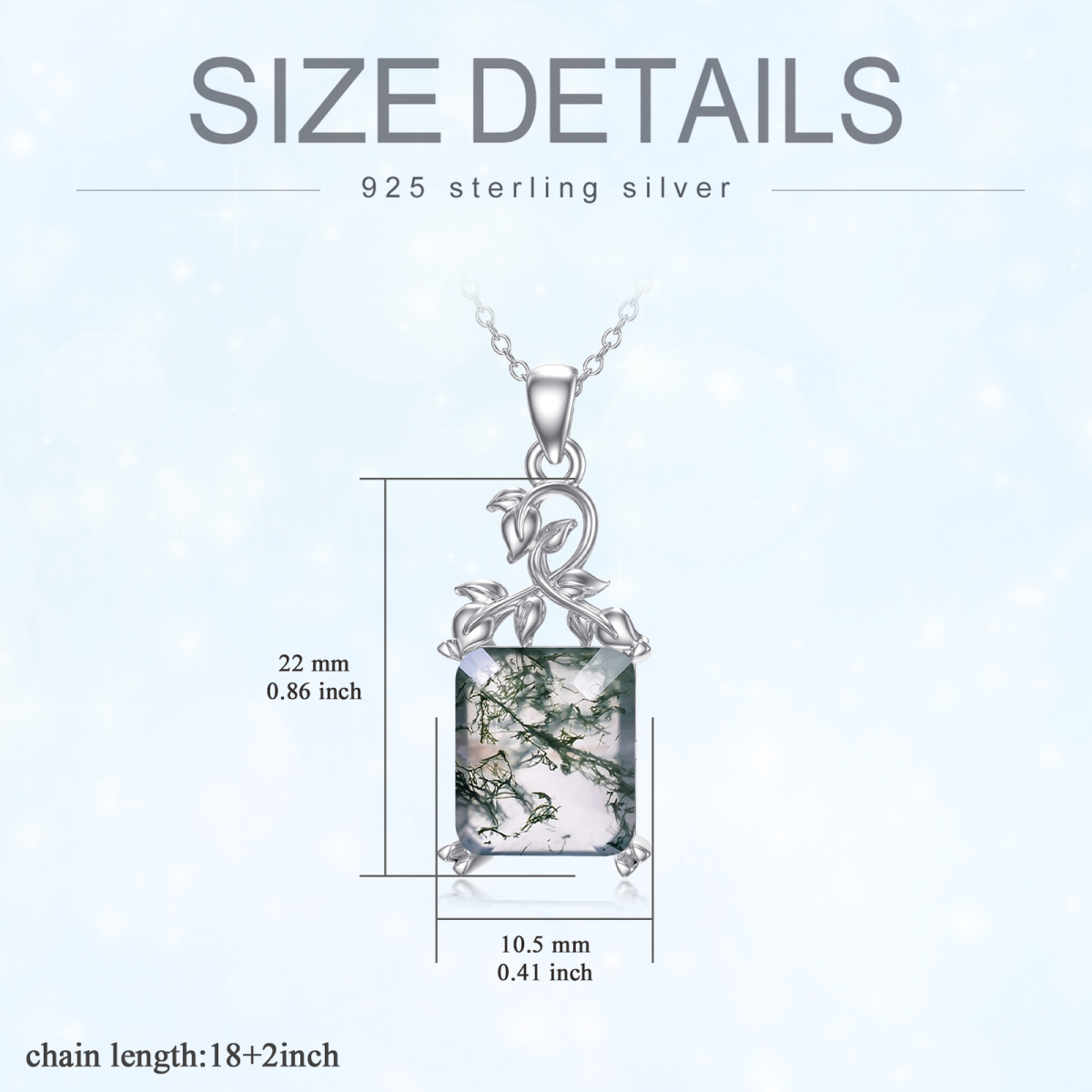 Sterling Silver Princess-Square Agate & Moss Agate Pendant Necklace For Women Best Friends-5