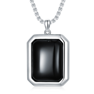 Sterling Silver Princess-square Shaped Agate Square Pendant Necklace-45