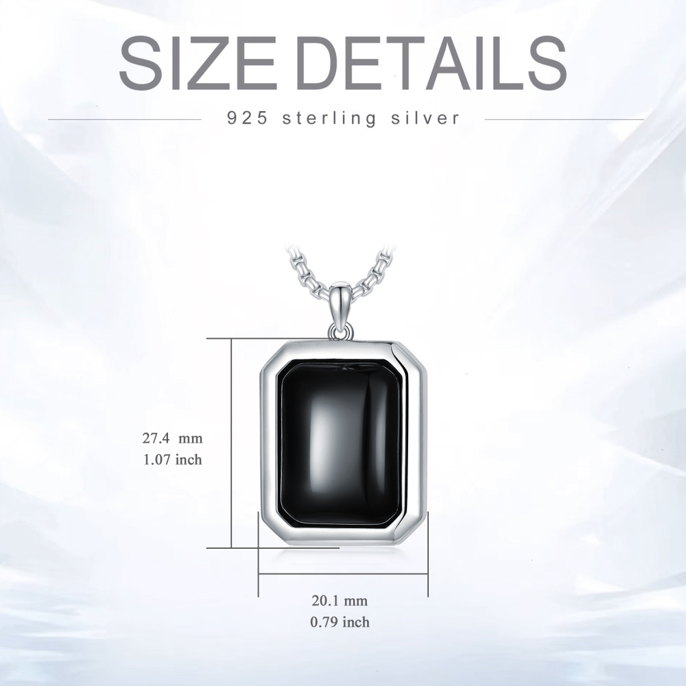 Sterling Silver Princess-square Shaped Agate Square Pendant Necklace-5