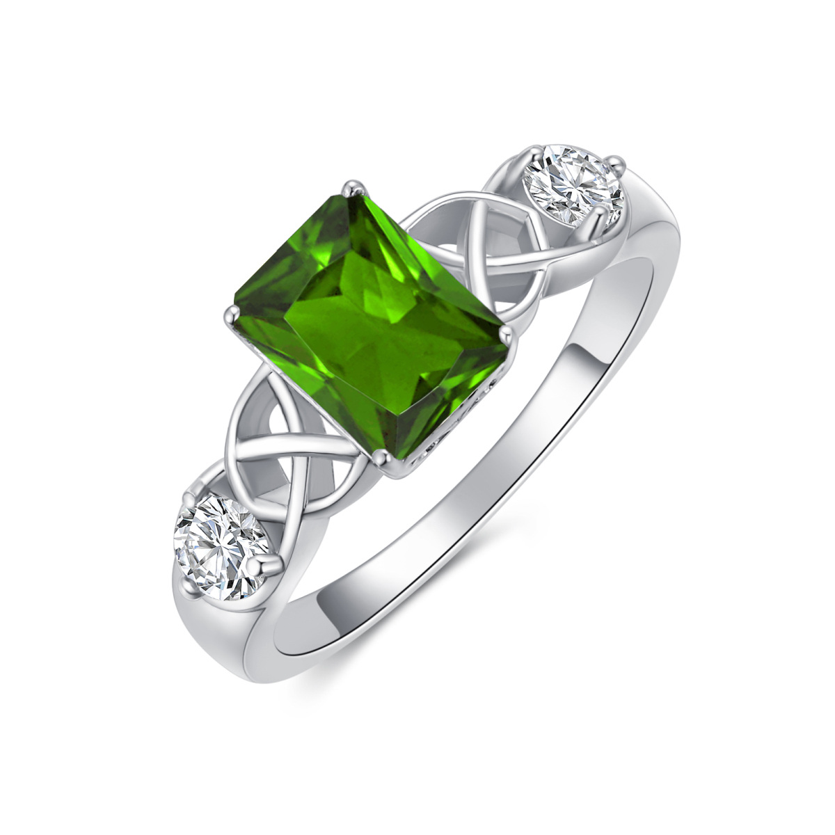 Bague en argent sterling avec nœud celtique en zircon cubique de forme princesse et carrée-1