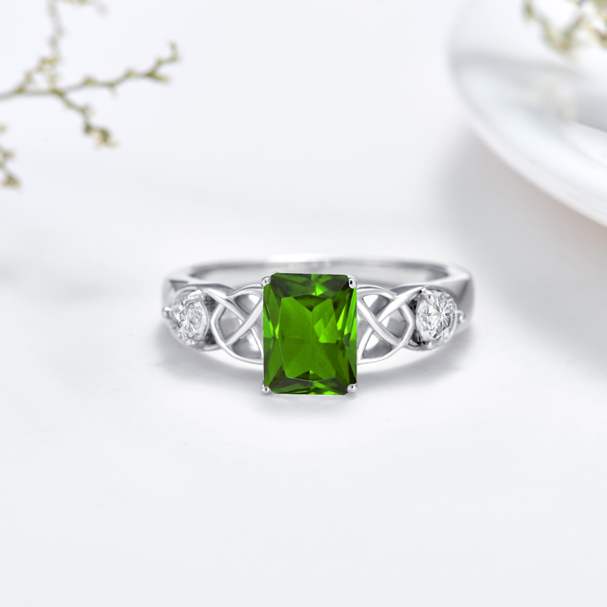 Bague en argent sterling avec nœud celtique en zircon cubique de forme princesse et carrée-4