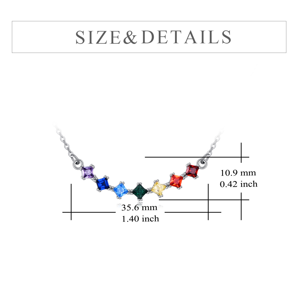 Sterling Silber Prinzessin-Quadrat geformt Cubic Zirkonia Chakren & Regenbogen & Stern Anh-5