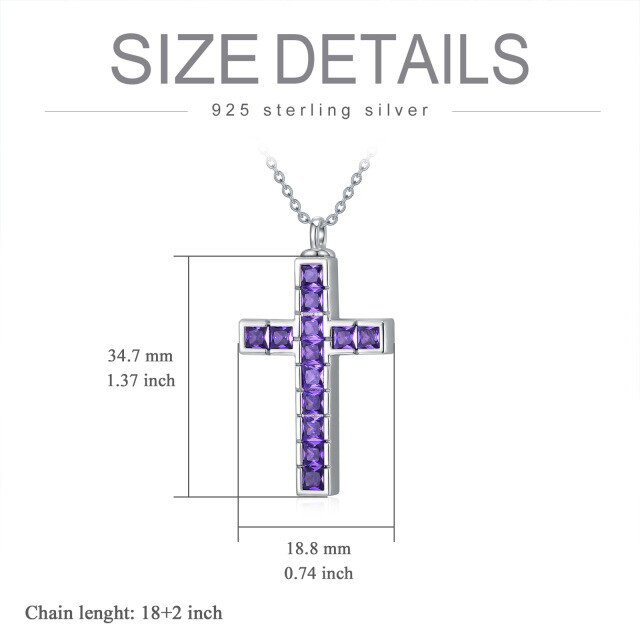 Sterling Silver Princess-square Shaped Cubic Zirconia Cross Urn Necklace for Ashes with Engraved Word-5