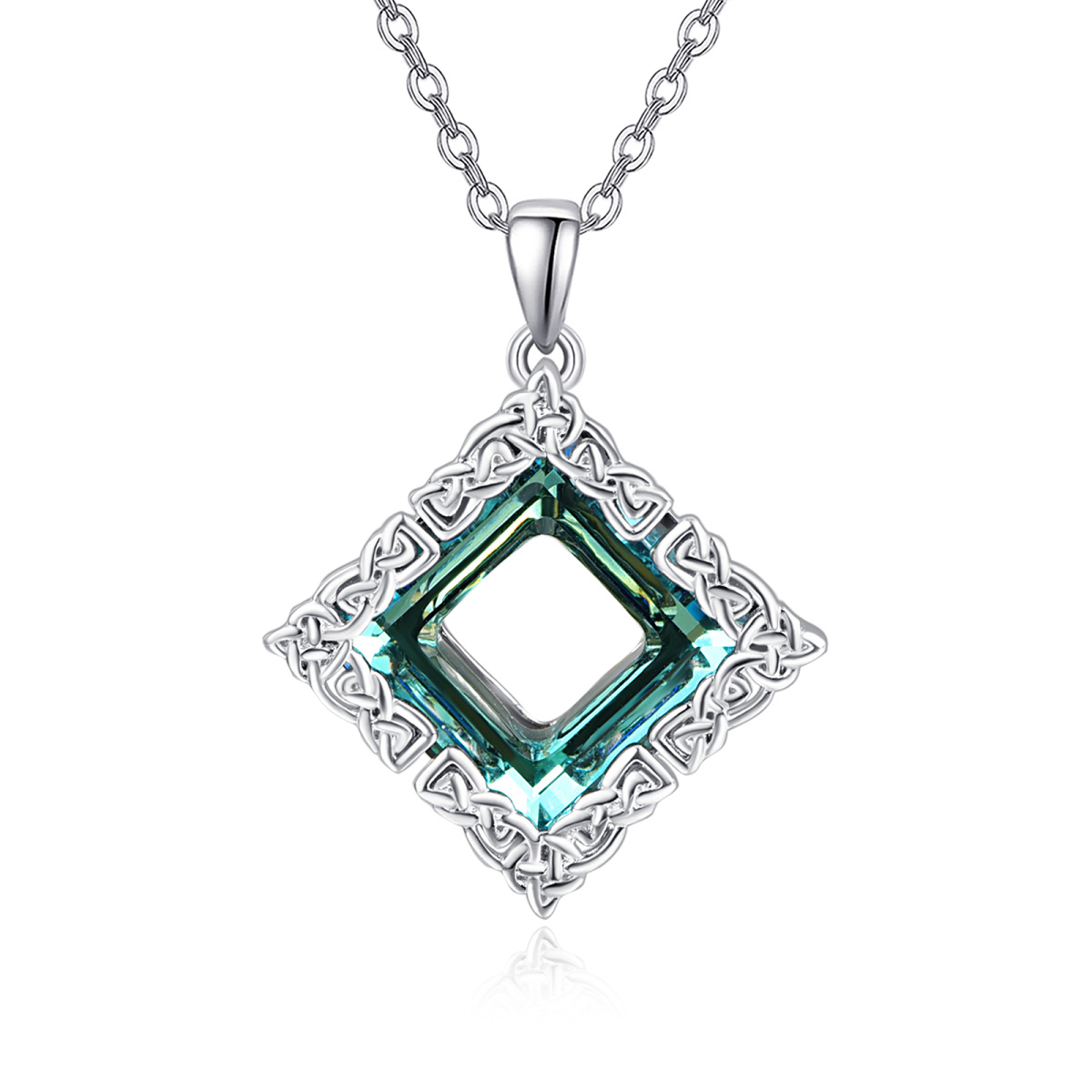 Collier en argent sterling avec pendentif nœud celtique en cristal en forme de carré de pr-1