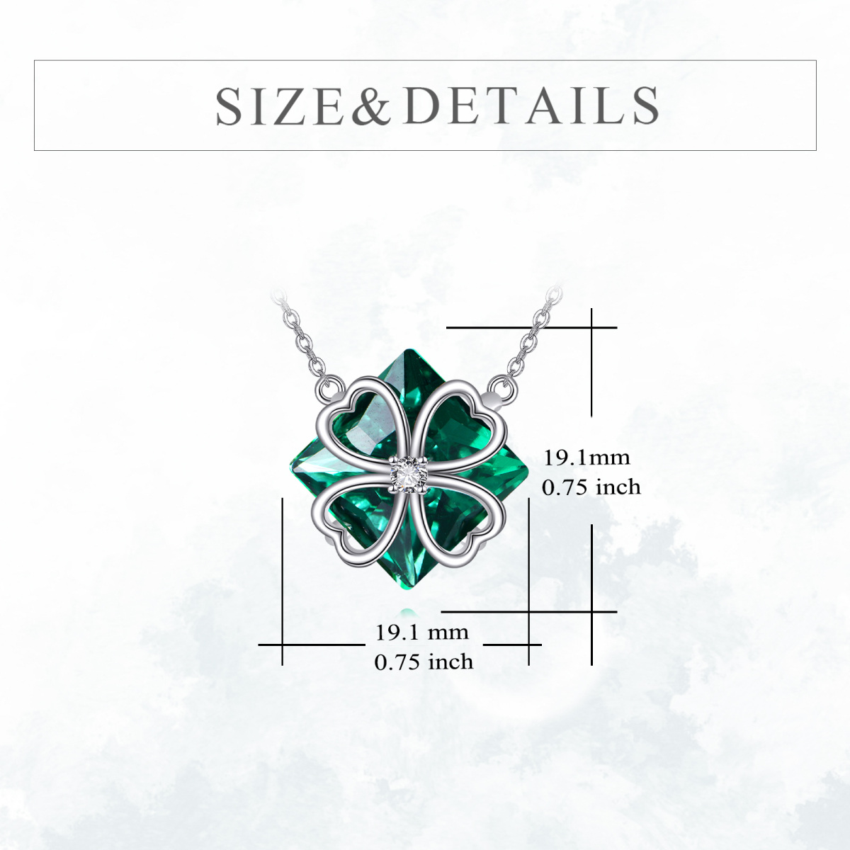 Sterling Silver Princess-square Shaped Crystal & Cubic Zirconia Four Leaf Clover & Heart Pendant Necklace-6