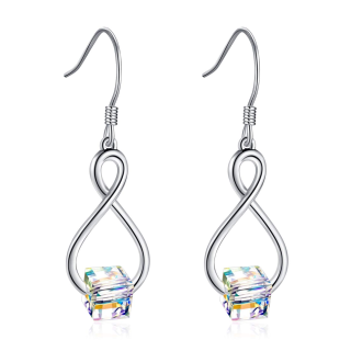 Sterling Silver Princess-square Shaped Crystal Infinity Symbol Drop Earrings-53