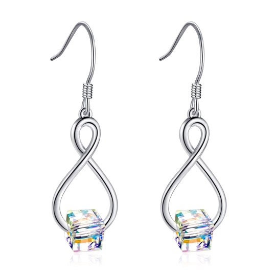 Sterling Silver Princess-square Shaped Crystal Infinity Symbol Drop Earrings