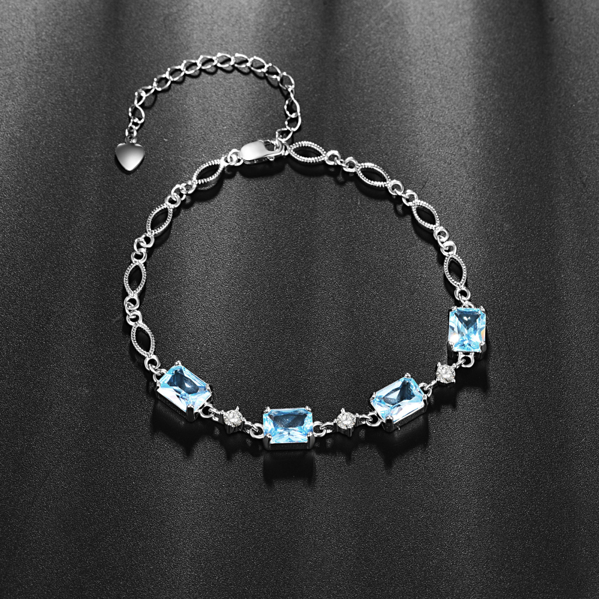 Sterling Zilveren Prinses-vierkant Vorm Kristal Gepersonaliseerde Geboortesteen Kraal Station Ketting Armband-4