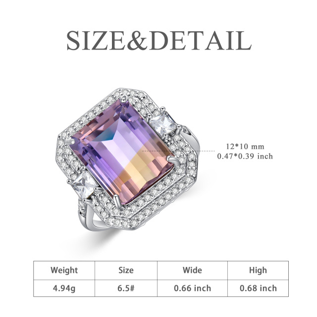 Sterling Silver Princess-square Shaped Crystal & Cubic Zirconia Personalized Birthstone Open Ring-6