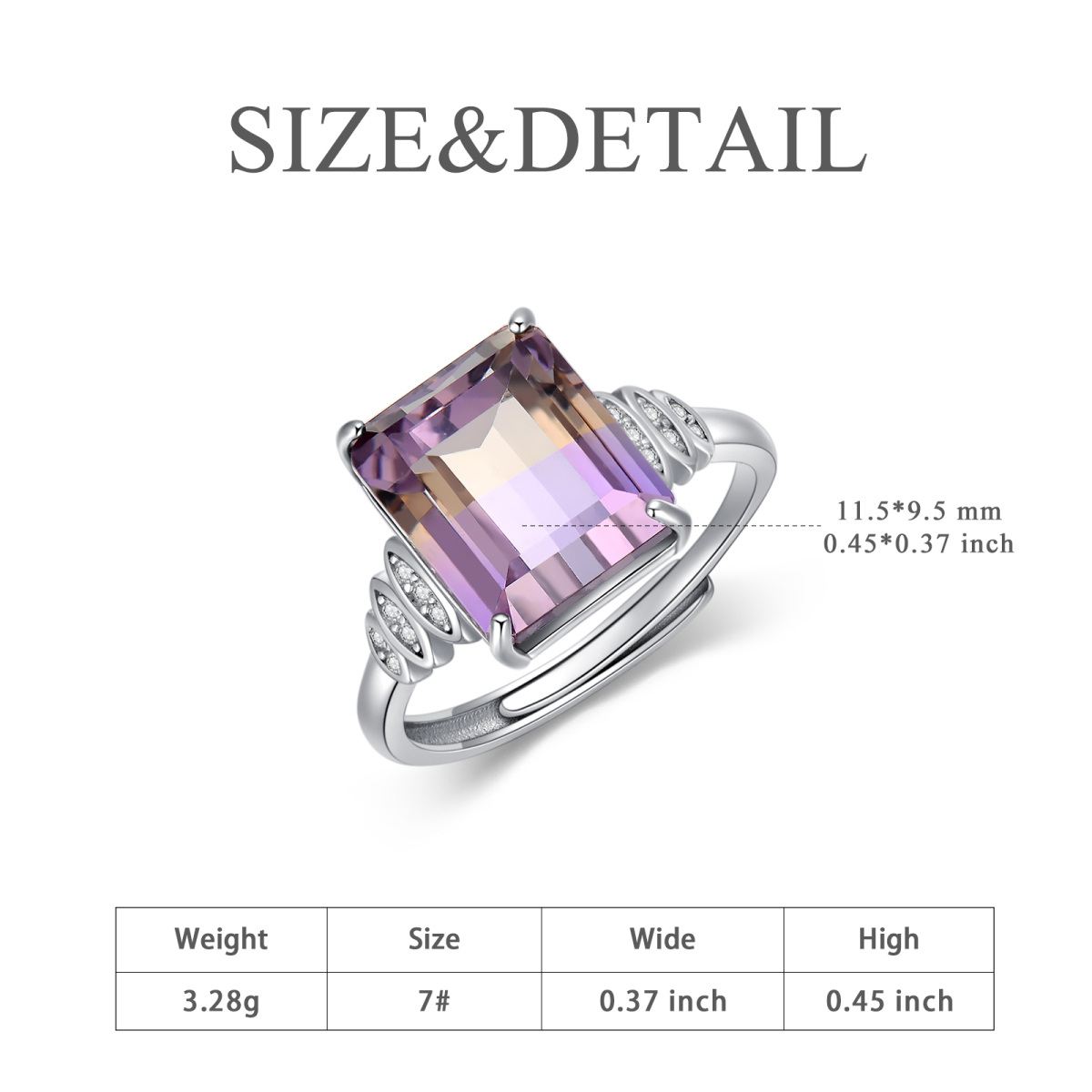 Sterling Silver Princess-square Shaped Crystal & Cubic Zirconia Personalized Birthstone Open Ring-6