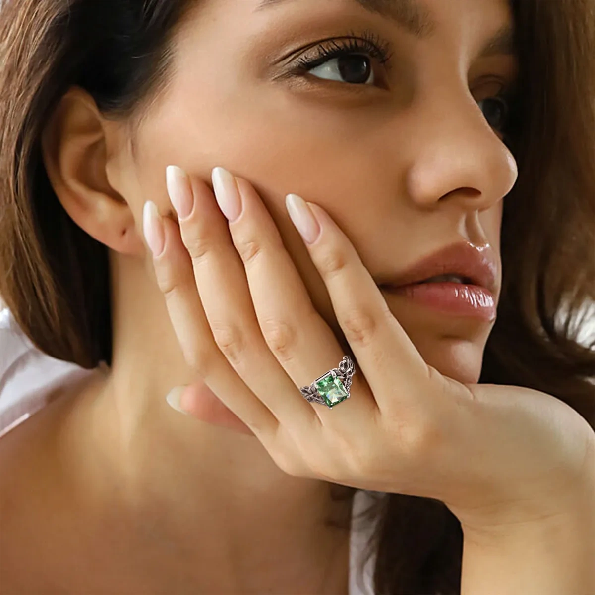 Anillo abierto de plata de ley con forma de princesa cuadrada de cristal Árbol de la Vida-2