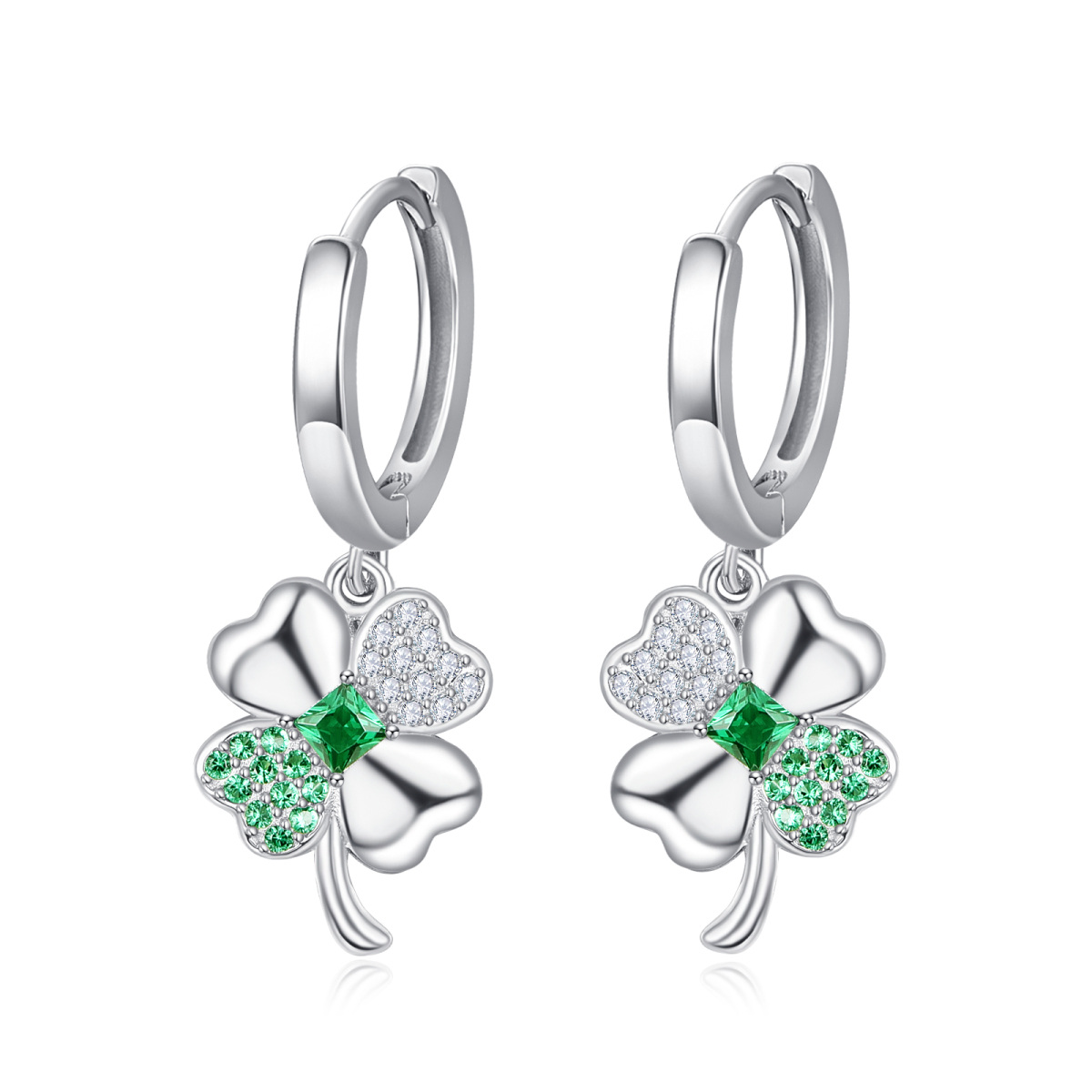 Boucles d'oreilles en argent sterling avec trèfle à quatre feuilles et nœud en zircon cubi-1