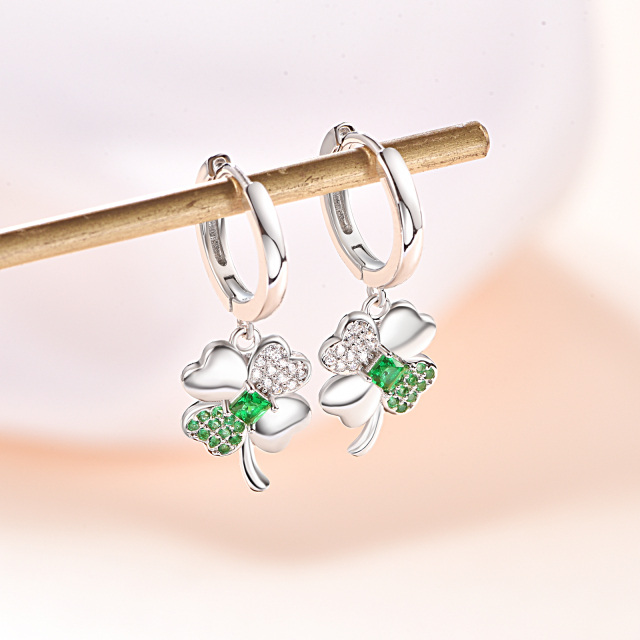 Boucles d'oreilles en argent sterling avec trèfle à quatre feuilles et nœud en zircon cubi-4