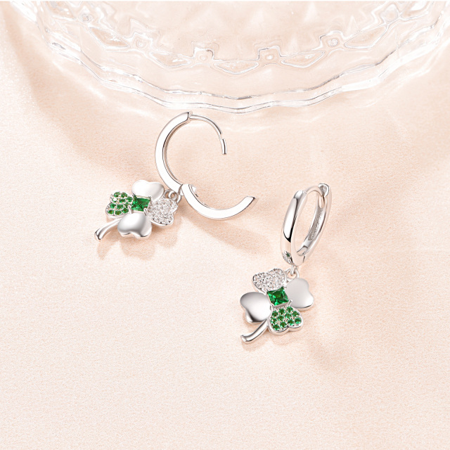 Boucles d'oreilles en argent sterling avec trèfle à quatre feuilles et nœud en zircon cubi-5